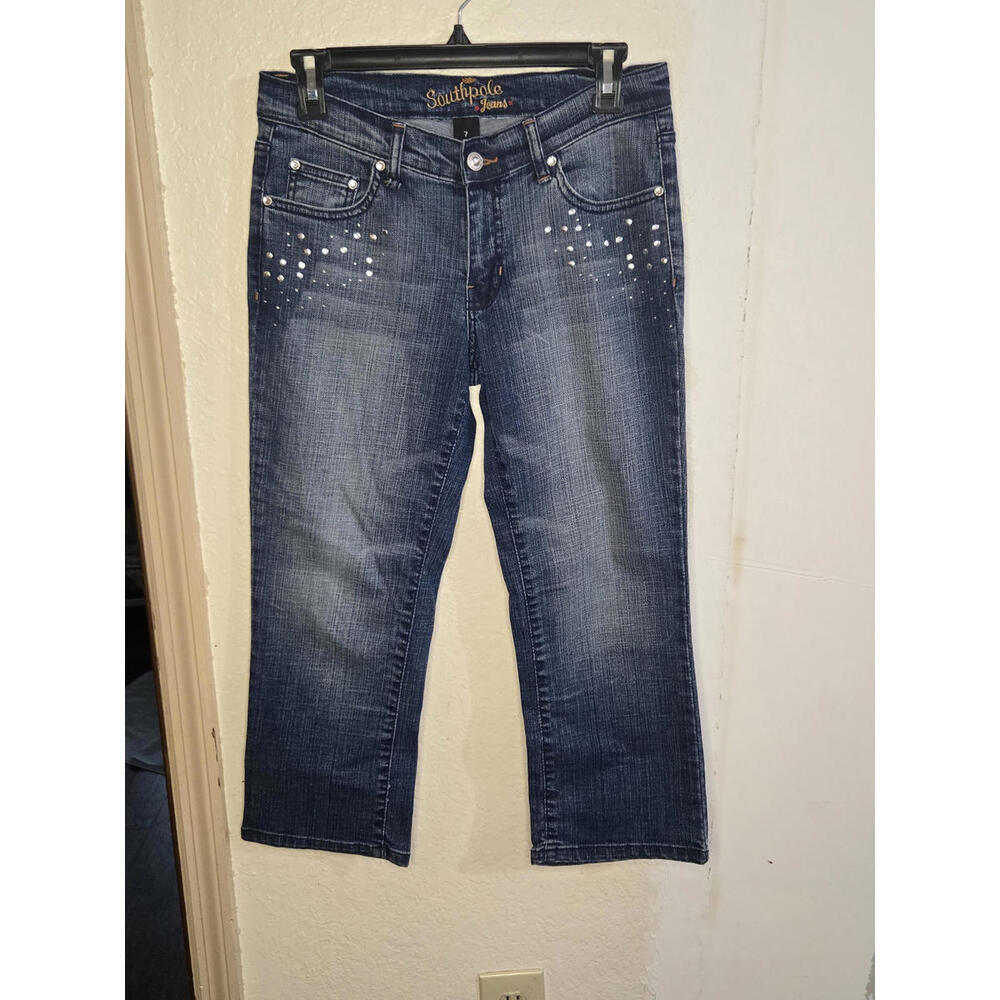 Southpole Women's Denim Capri Jeans Size 7 with Studded Detail Y2K 90's